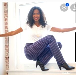 Betabrand Blue Stripe Straight Leg Yoga Pants Business Casual Office Size 6